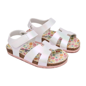 Sandalias Abiertas Bio de Niña en Blanco Iridiscente