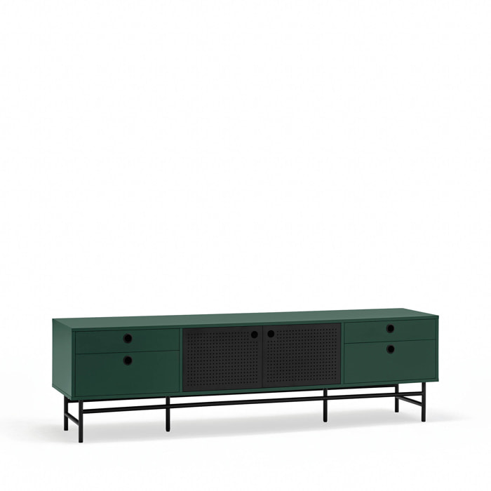 Mueble de televisión Punto 2 puertas y 4 cajones verde oscuro y negro