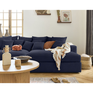 Collins - canapé droit 4 places avec double méridienne - assise profonde - velours côtelé grosses côtes - Bleu