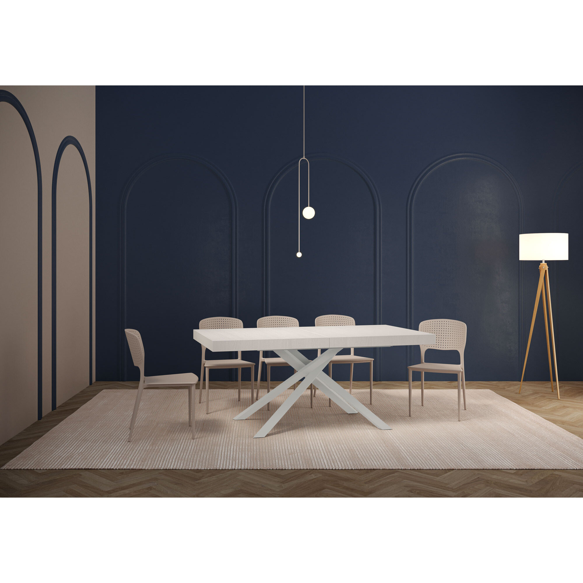 Tavolo allungabile 160x90/264 cm Karida Bianco Frassino telaio Bianco