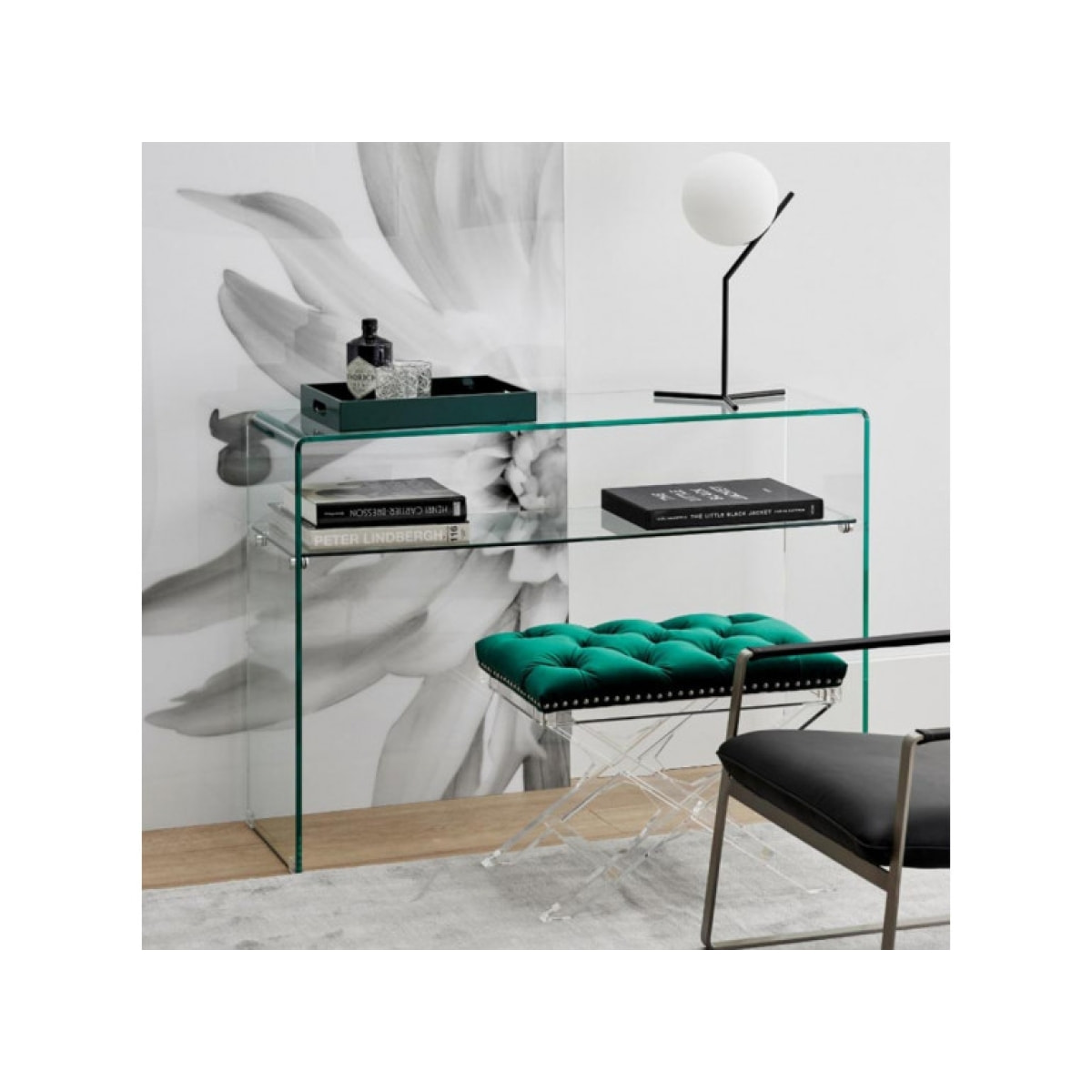 Console en verre 100 cm avec tablette - BENT