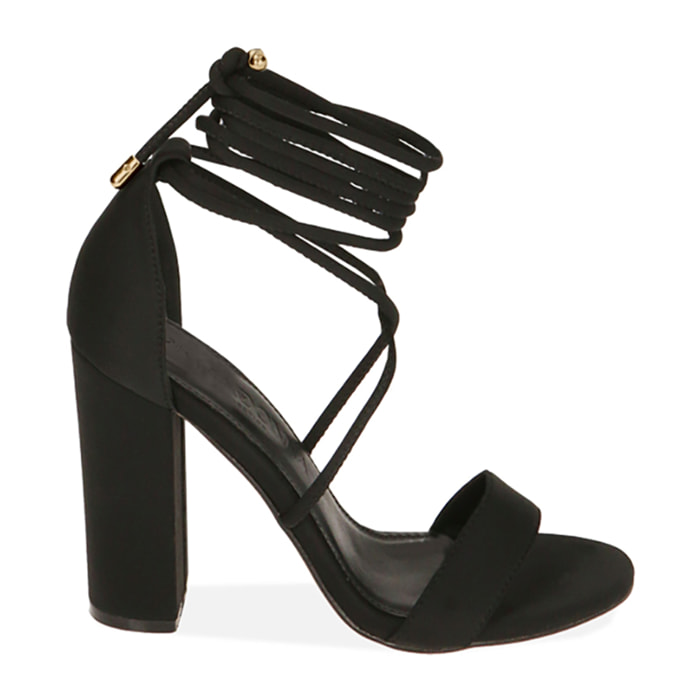Sandali lace-up neri in tessuto, tacco 10,5 cm