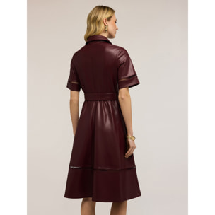 Motivi - Vestido camisero con detalles calados - Burgundy