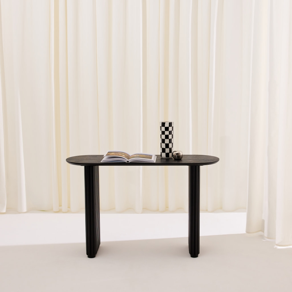 Console ovale bois d'hévéa placage chêne GABRIELLE