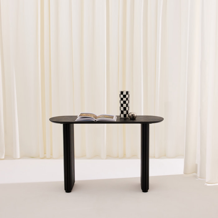 Console ovale bois d'hévéa placage chêne GABRIELLE