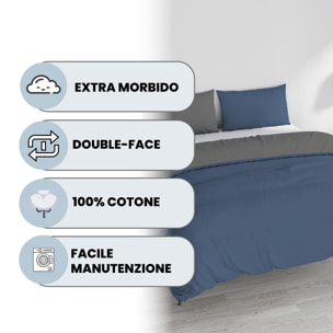 PARURE COPRIPIUMINO NATURAL COLOR, 100% Cotone, Made in Italy - AVIO/FUMO