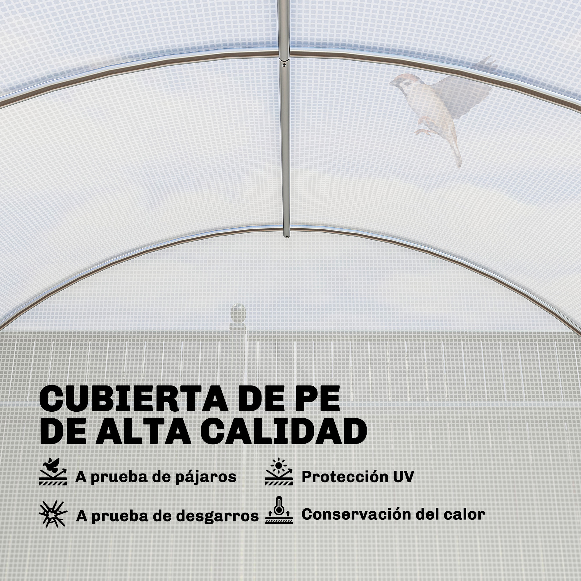 Invernadero de Exterior 6x3x2 m, Invernadero de Túnel con Puerta con Bisagras, Ventanas de Malla, Cubierta PE 140g/m² y Marco de Acero Galvanizado, Anti-UV, Impermeable, para Cultivos, Blanco