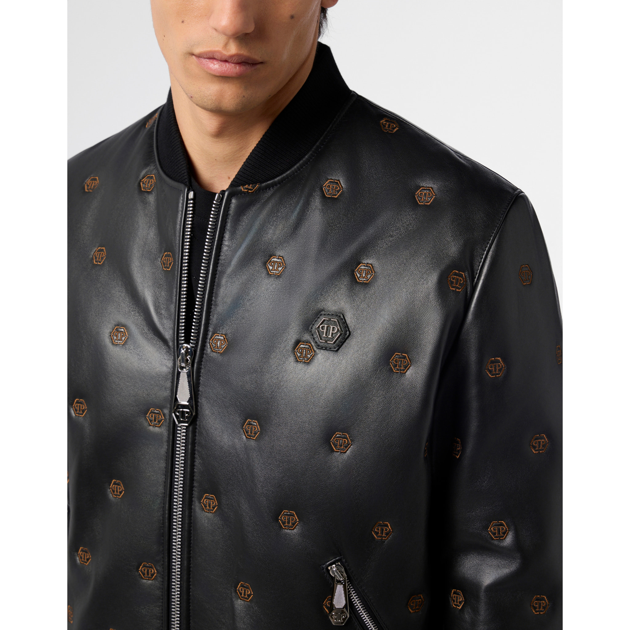 PHILIPP PLEIN Embroidered Nappa Leather Bomber Monogram Monogram