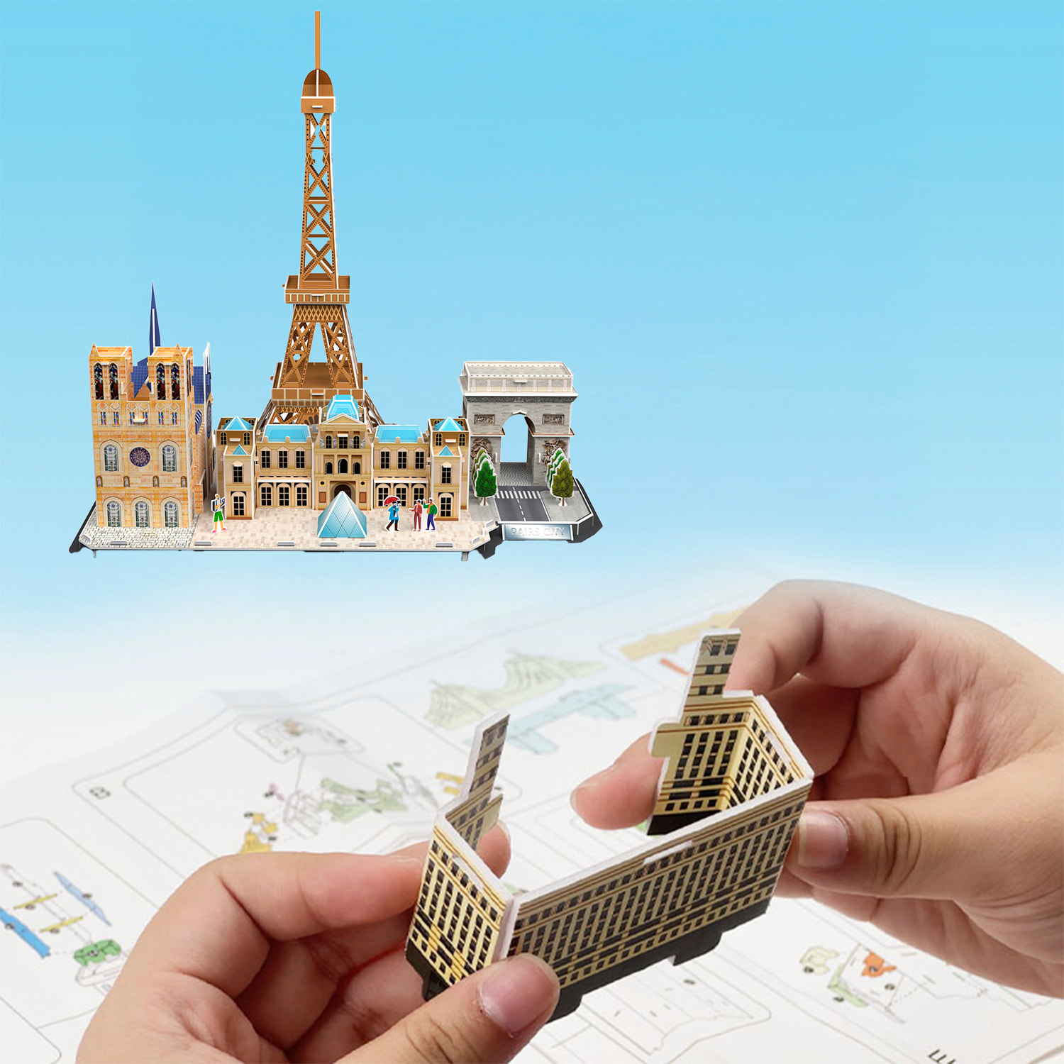 Puzzle 3D in cartone della città di Parigi con luci LED. 104 pezzi.