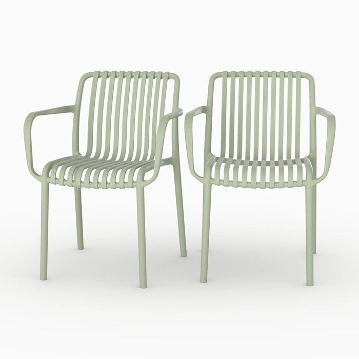 Lot de 2 chaises de jardin empilables en plastique vert pastel - Ivy