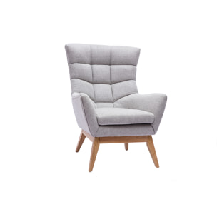 Fauteuil scandinave en tissu effet velours texturé gris clair et bois clair BRODY