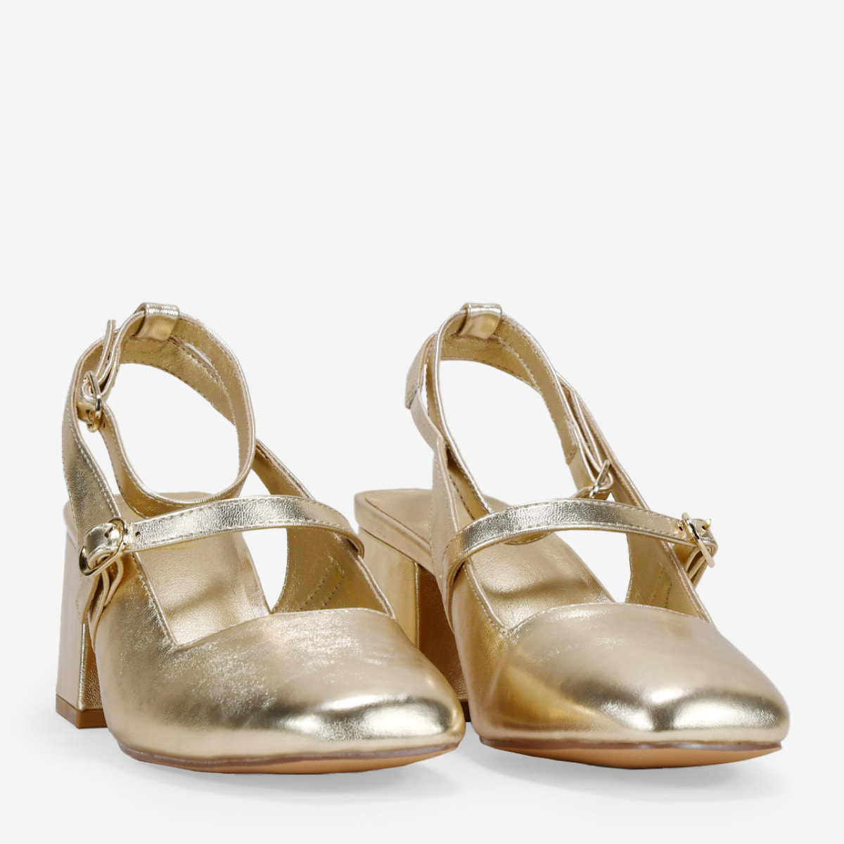 Zapatos Mary jane dorados destalonados con hebillas