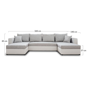 Opale - canapé panoramique en U - 7 places - convertible - avec coffre - en tissu et simili - Gris / Blanc