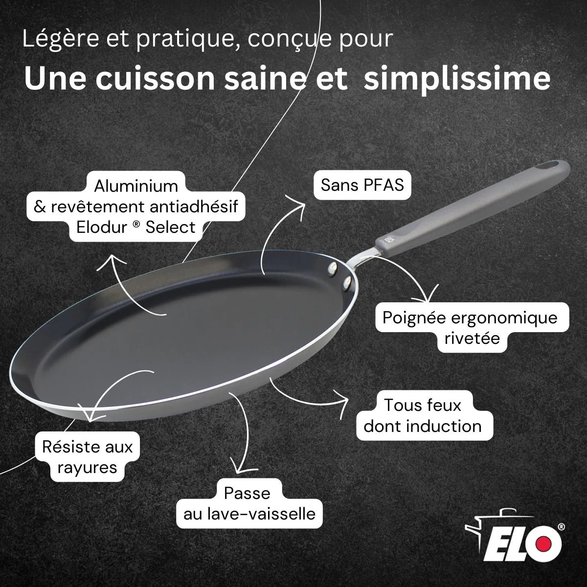 Set de 1 poêle de cuisson 26 cm en aluminium avec 2 ustensiles de cuisine sans PFAS Elo Ducato