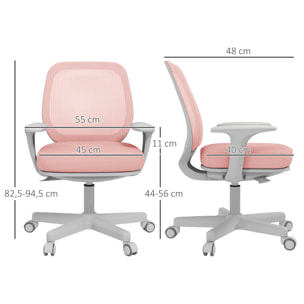 Chaise de bureau ergonomique hauteur réglable pivotante 360° revêtement maille rose