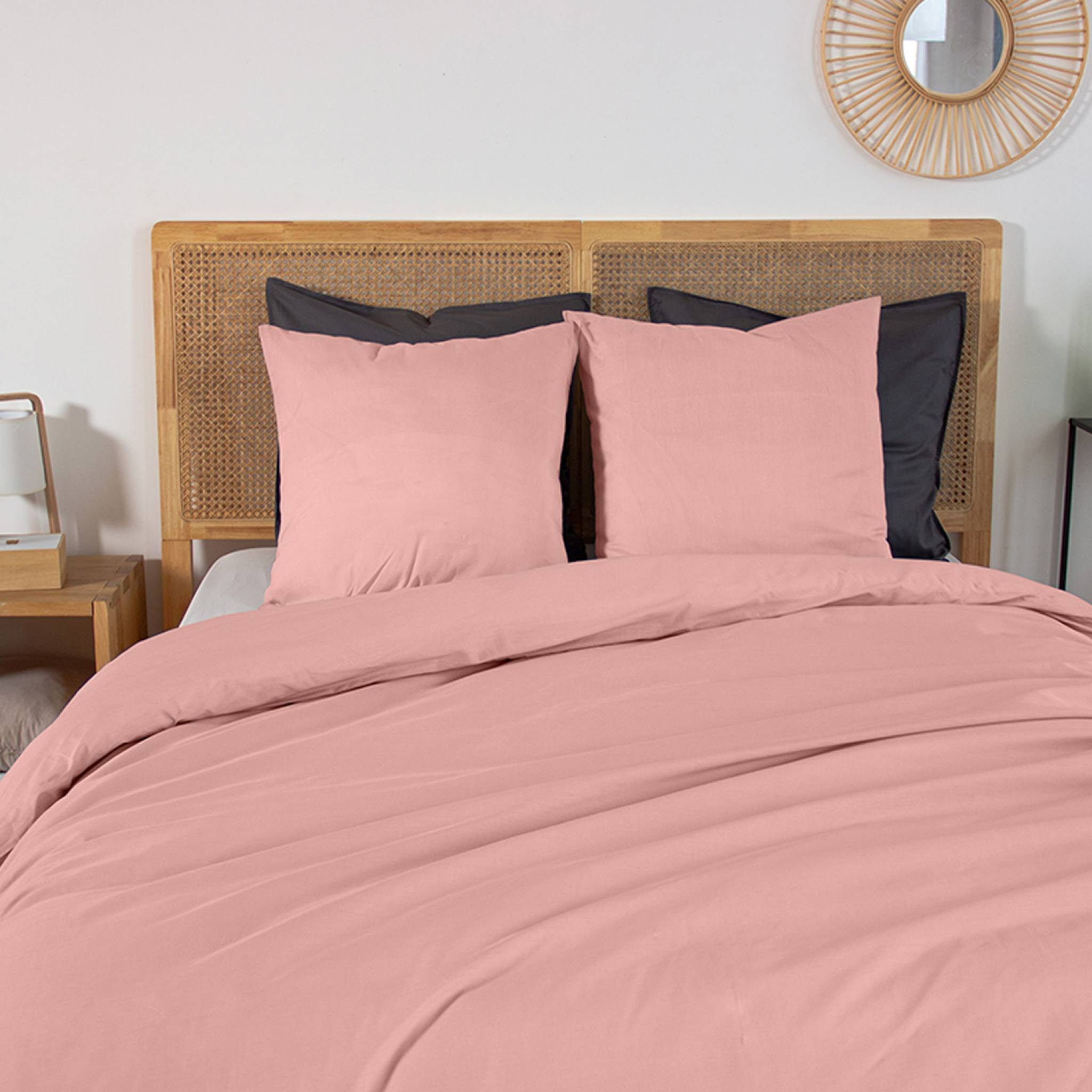 Parure de lit percale de coton 2 places rose Skala 260x240cm