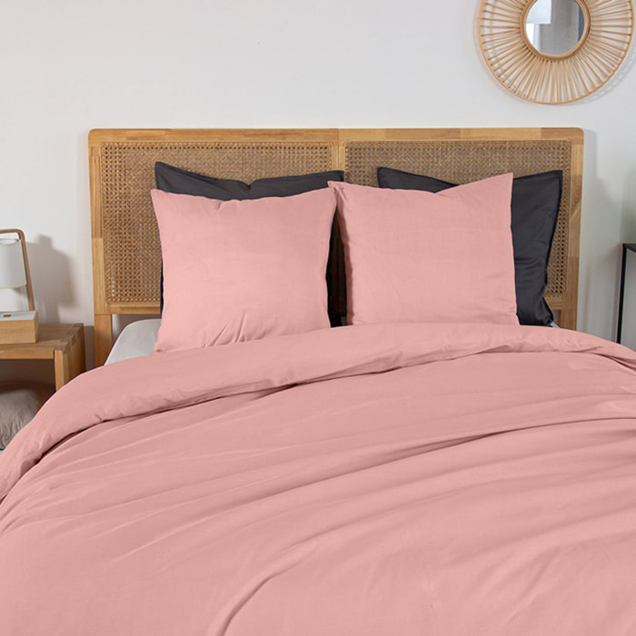 Parure de lit percale de coton 2 places rose Skala 260x240cm