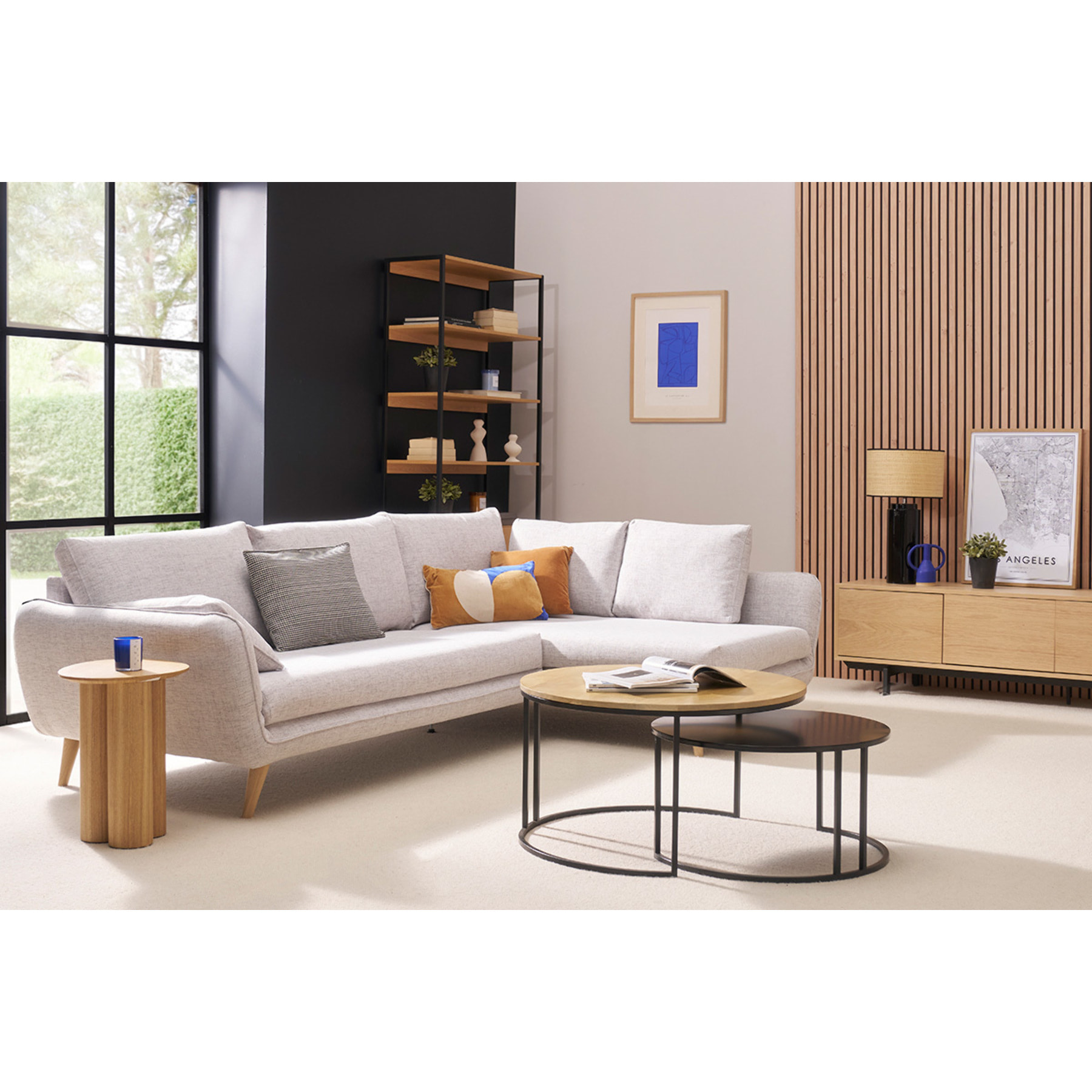 Tables basses gigognes rondes bois manguier massif et métal noir (lot de 2) TAHL