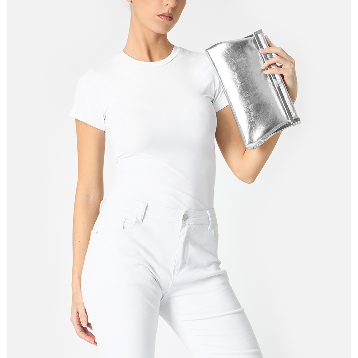 Clutch donna argento in laminato