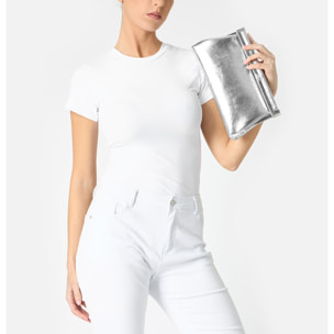 Clutch donna argento in laminato