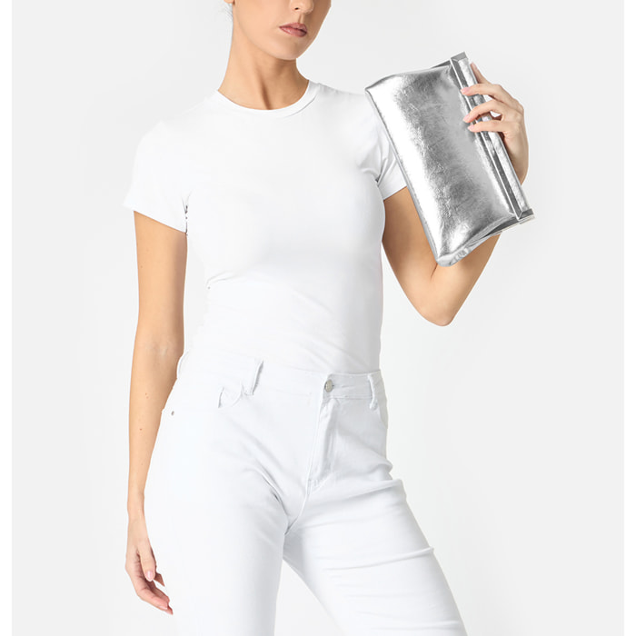 Clutch donna argento in laminato