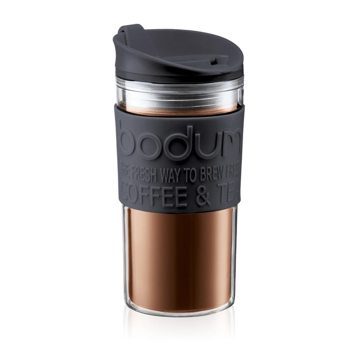 TRAVEL MUG: Mug de voyage isotherme en plastique, couvercle à clapet, 0.35 l 0.35 L
