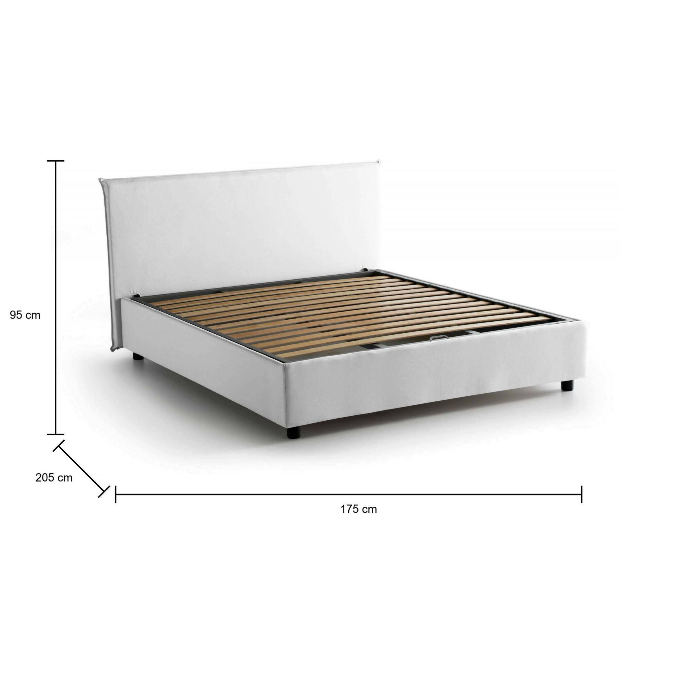 Letto matrimoniale Ashlee, Letto contenitore con rivestimento in tessuto, 100% Made in Italy, Apertura frontale, adatto per materasso Cm 160x190, Bianco