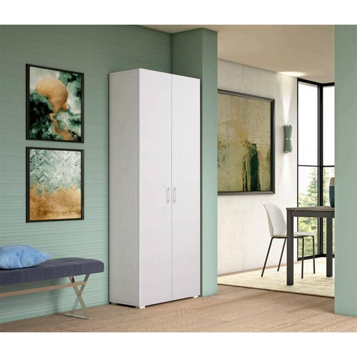 Armadio multiuso Angy, Mobile lineare a 2 Ante battenti, Guardaroba a 6 ripiani, Scarpiera moderna, 100% Made in Italy, 72x37h195 cm, Bianco