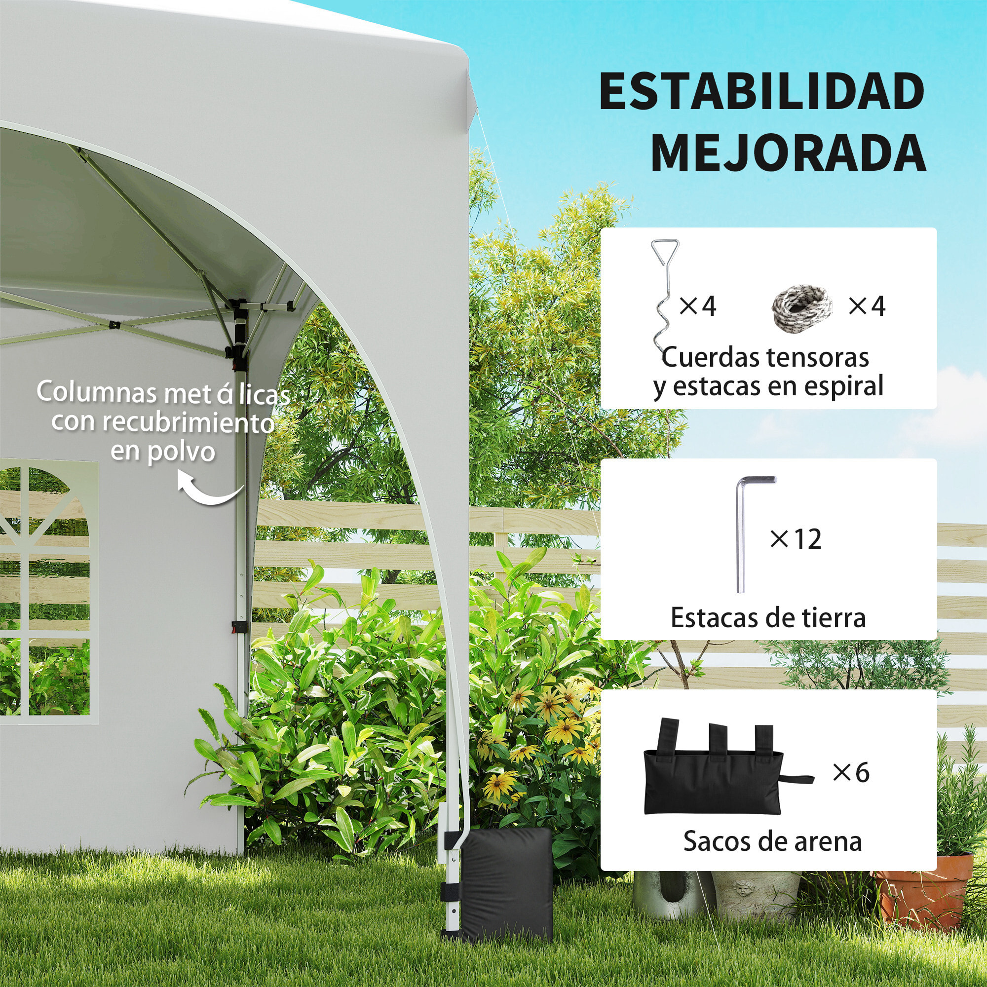 Carpa Plegable 6x3 m, Pop-up, con 6 Laterales Extraíbles, Cenador de Jardín con Altura Ajustable, Ventanas, Bolsa de Transporte, UPF30+, Gazebo para Camping, Fiestas, Exterior, Gris Claro
