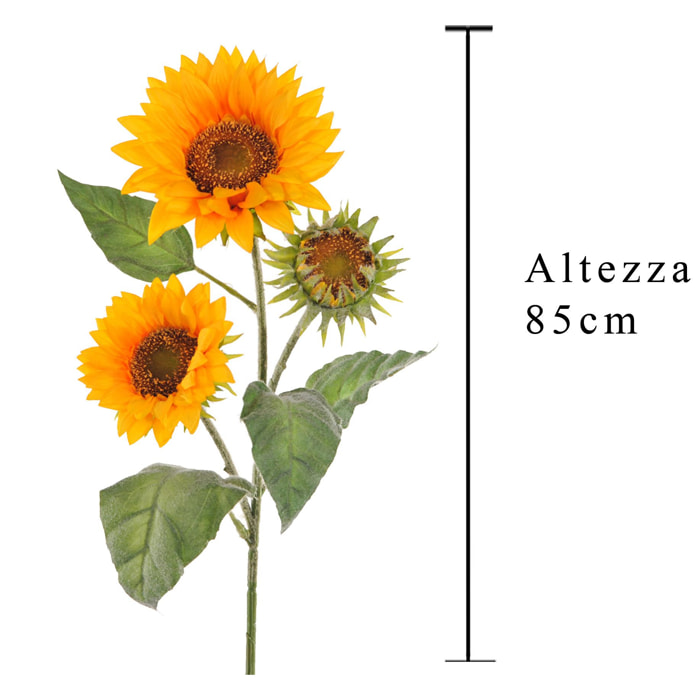 Girasole Con 3 Fiori. Altezza 85 Cm - Pezzi 2 - 27X85X14cm - Colore: Giallo - Bianchi Dino - Fiori Artificiali