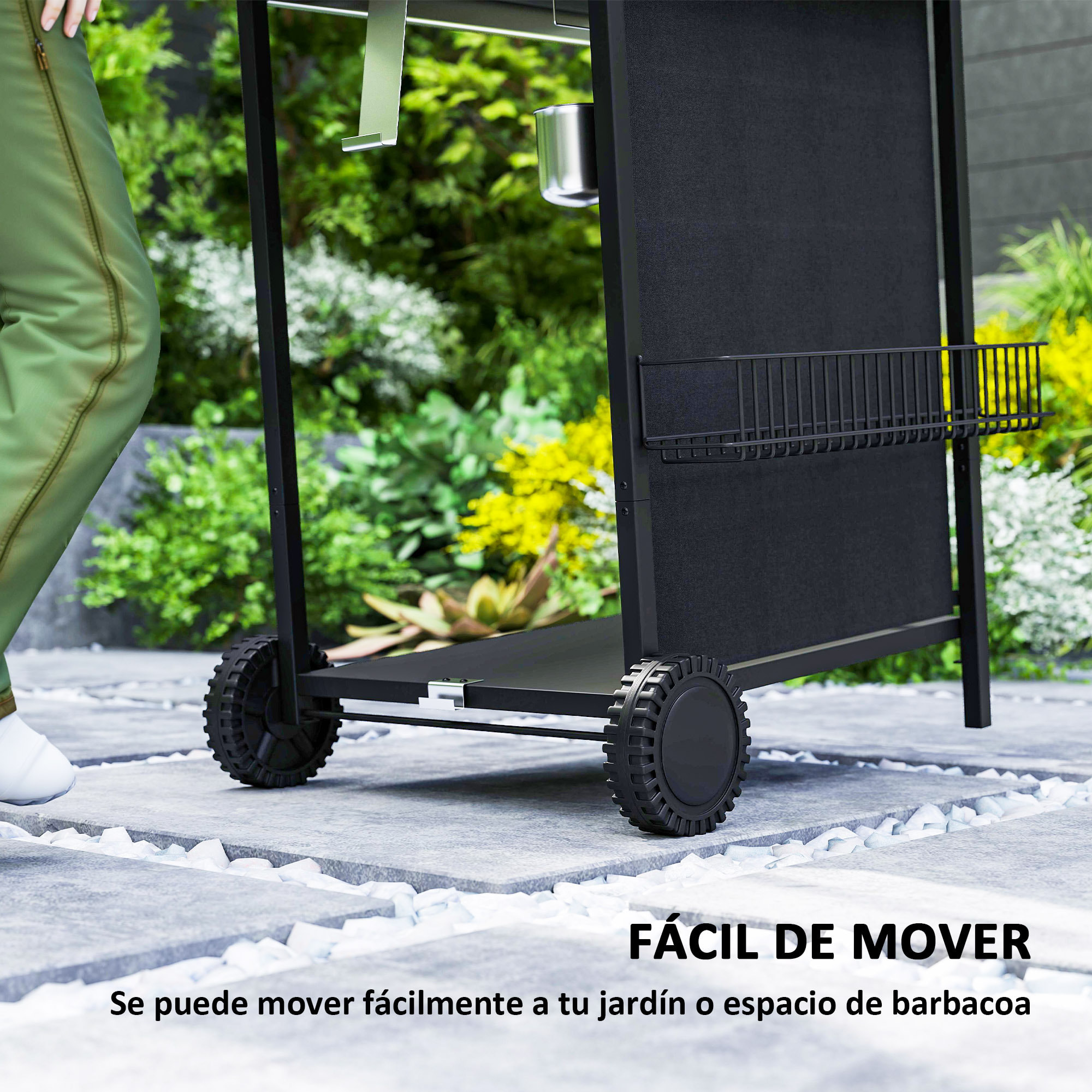 Barbacoa de Gas BBQ Gas con 3+1 Quemadores 9,5 kW Barbacoa Portátil con Termómetro Mesa Lateral Estante Especiero Parrilla Recogedor de Grasa 2 Ruedas para Jardín Exterior Camping Negro