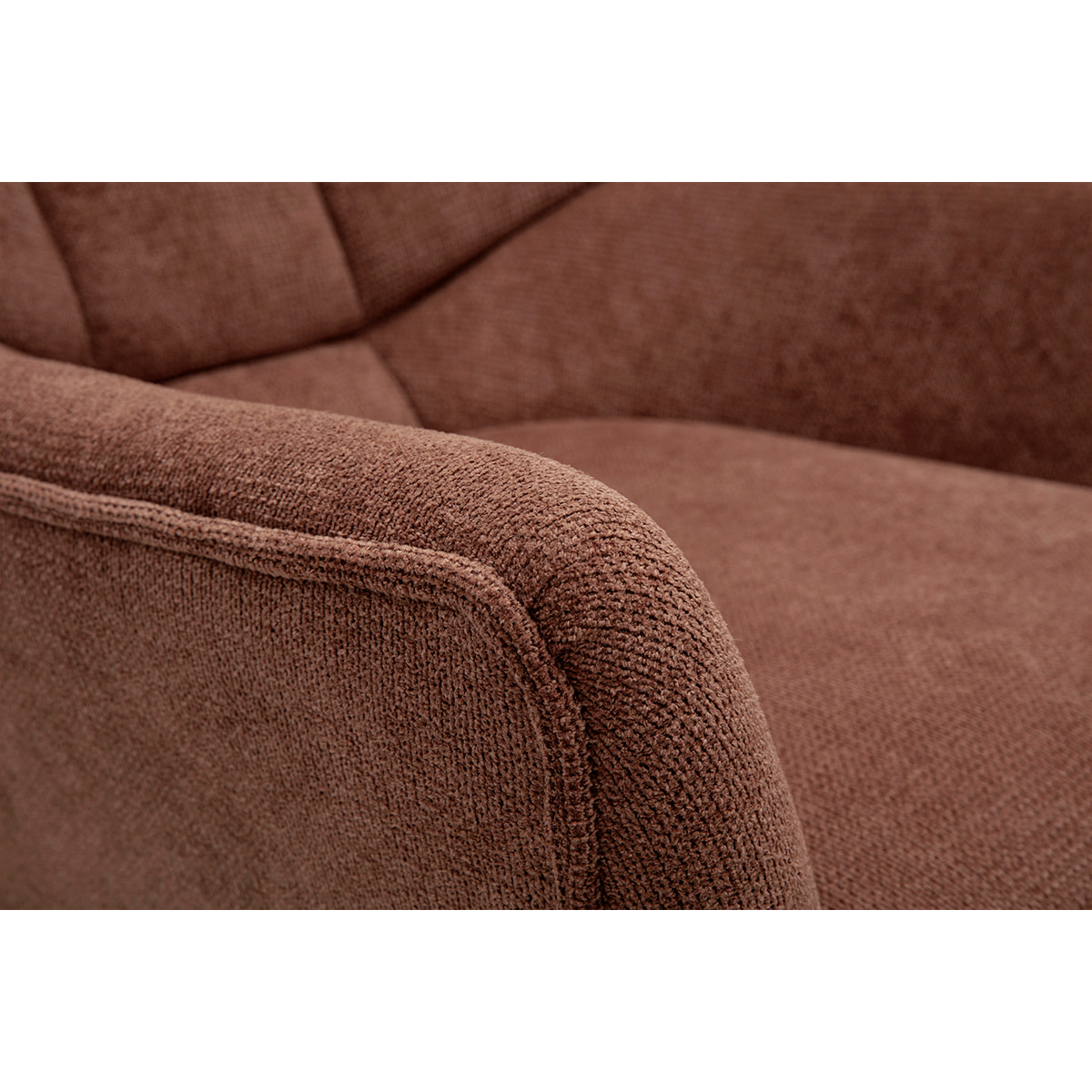 Fauteuil scandinave en tissu chenille terre brûlée et bois clair BRODY