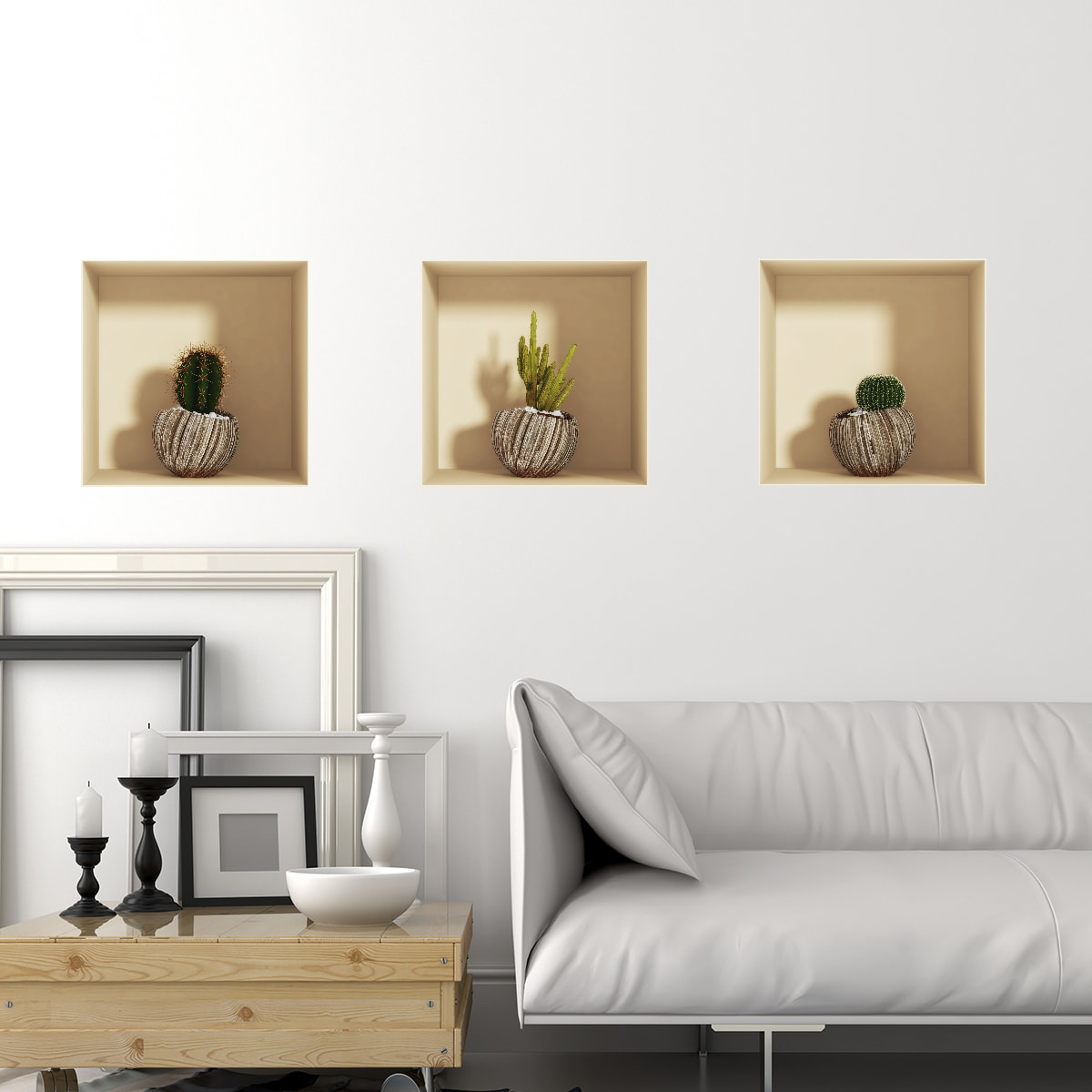 Stickers muraux 3D | Sticker Mural Autocollant effet 3D cactus exotiques - Stickers adhésifs 3D Chambre Salon Trompe l'oeil