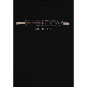 T-shirt da donna a manica lunga con fondo stondato