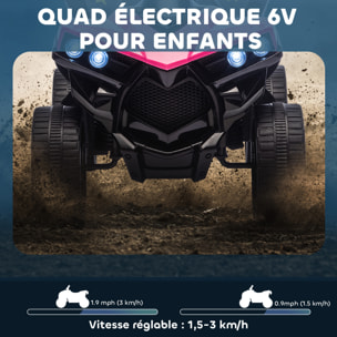 Quad électrique enfant 6V 3Km/h max. phares LED effet sonore marche AV AR rose