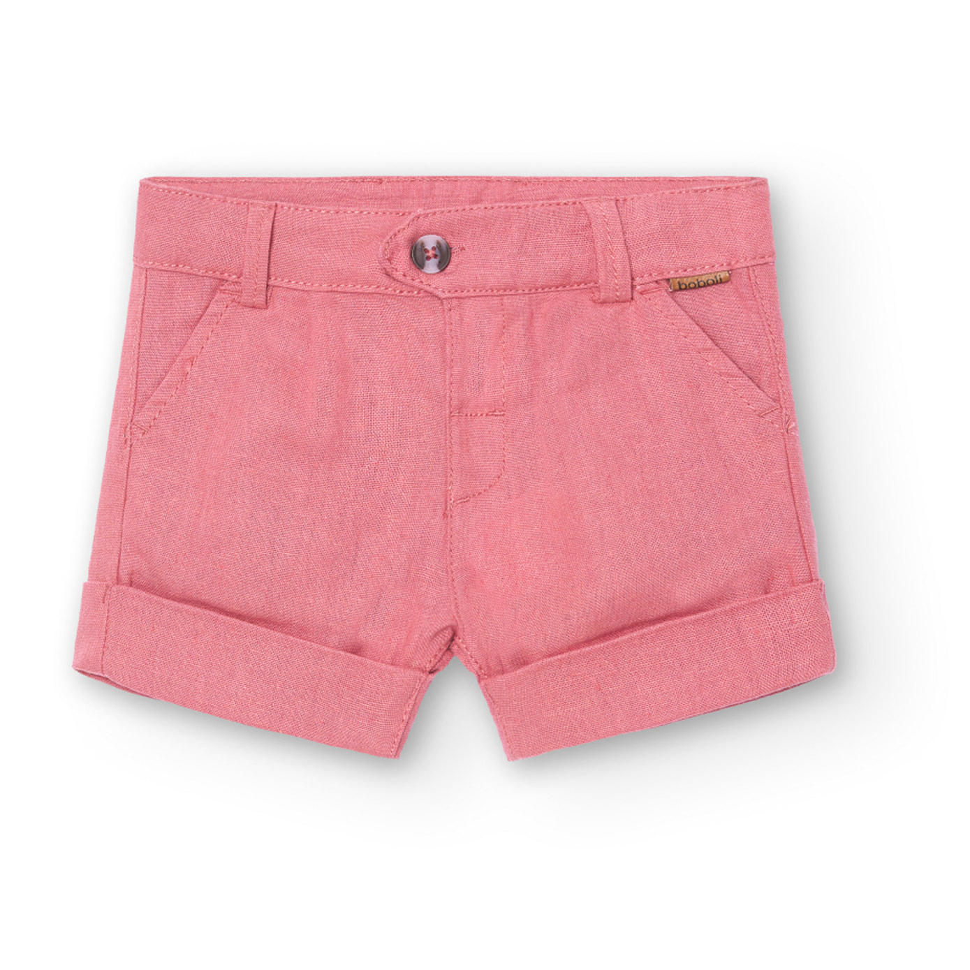 Bermudas de lino niño, naranja liso, cierre de botón