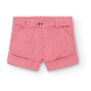Bermudas de lino niño, naranja liso, cierre de botón