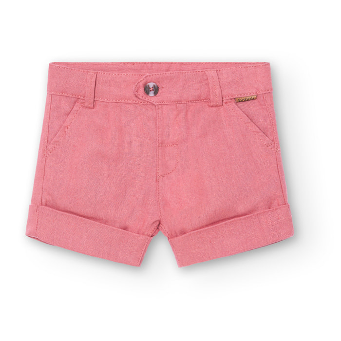 Bermudas de lino niño, naranja liso, cierre de botón