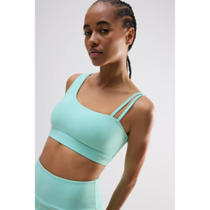 Reggiseno sportivo asimmetrico con supporto leggero in azzurro
