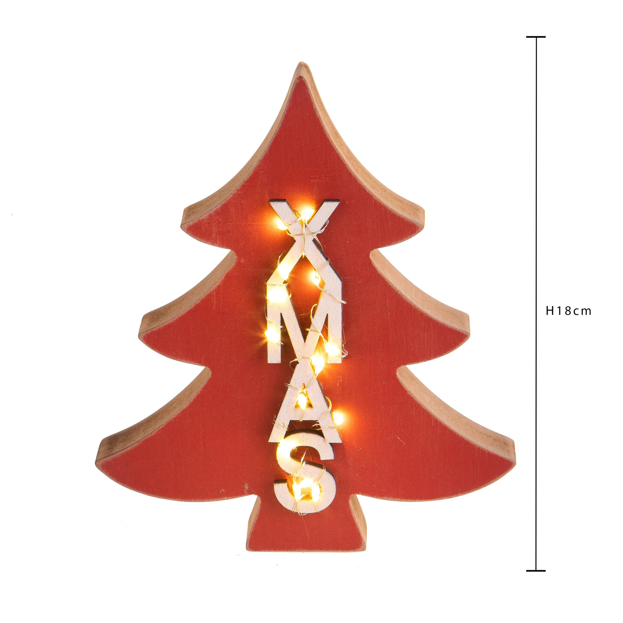 Albero Con Led E Scritta Xmas. Altezza 18 Cm - Pezzi 1 - 15X18X3,5cm - Colore: Rosso - Bianchi Dino