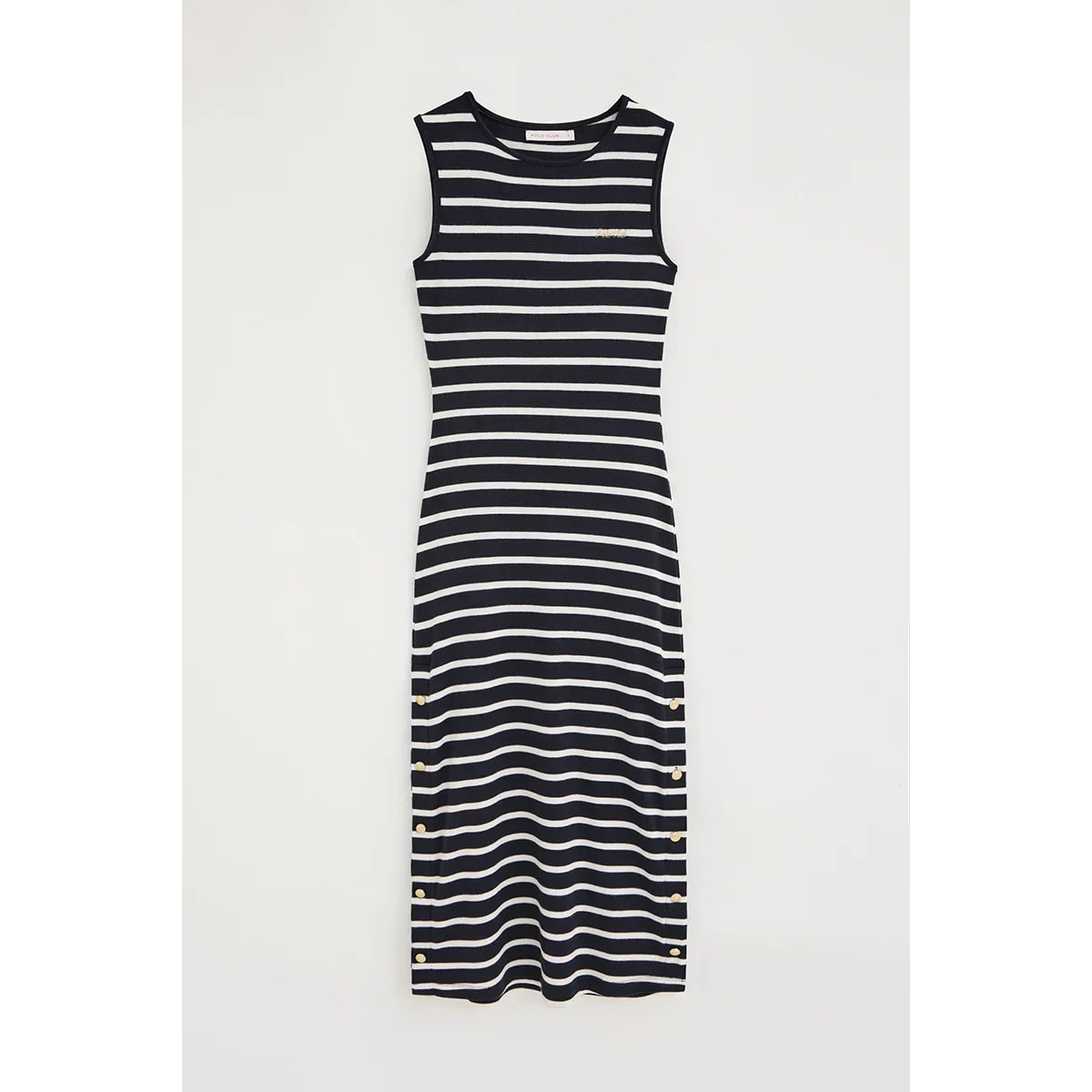 Vestido azul marino y blanco a rayas con personalización náutica Polo Club