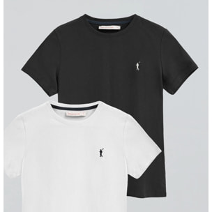 Pack donna con due magliette in bianco e nero a maniche corte con ricamo Rigby Go