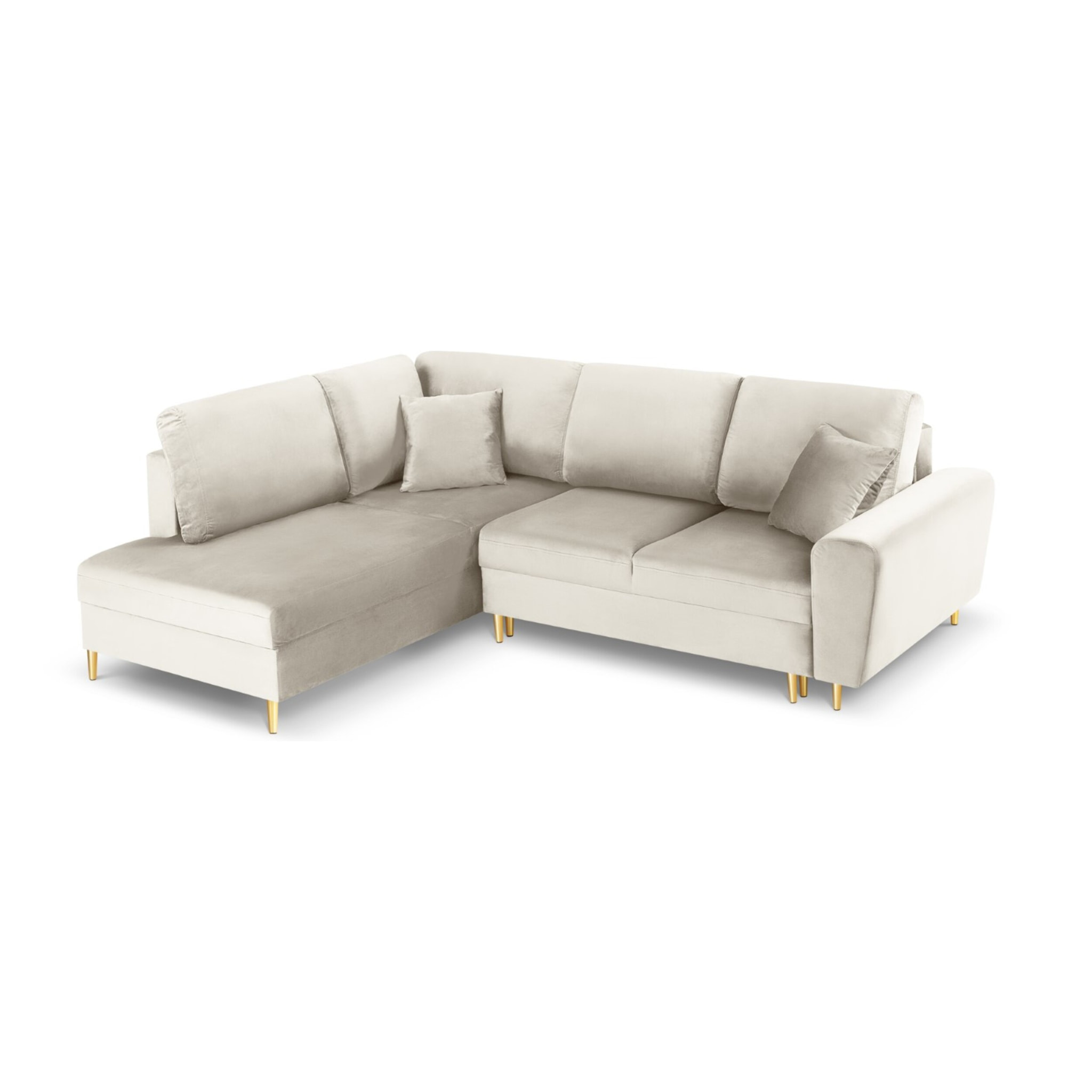 Canapé d'angle gauche convertible avec coffre de rangement "Kyoto" 5 places en velours beige clair