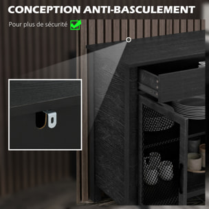 Buffet design industriel - 4 portes, 2 étagères réglables, 2 tiroirs - panneaux façades grillagées poignées métal noir
