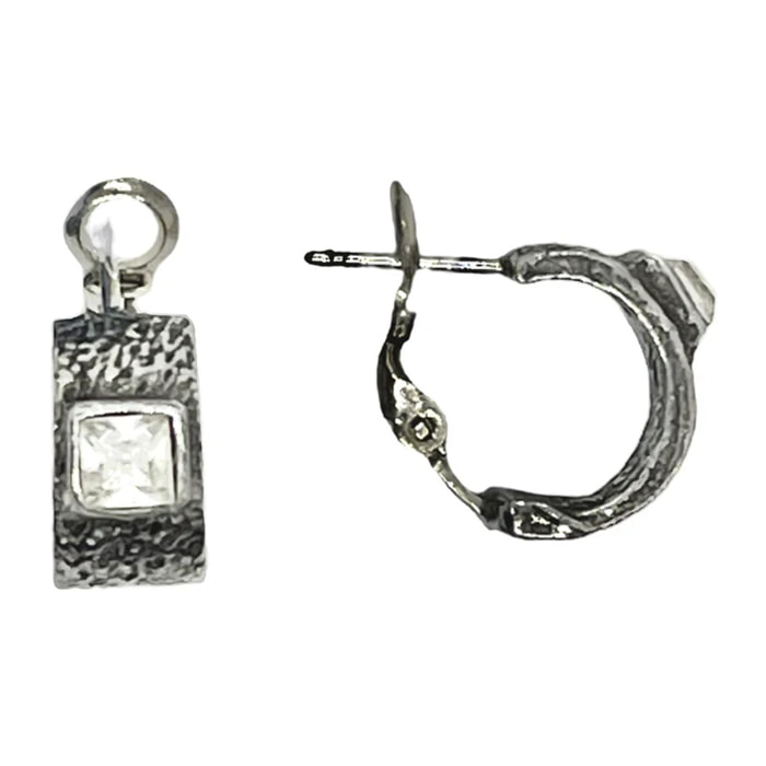 Pendiente aro plata 10µ con Sw 4x4 cristal