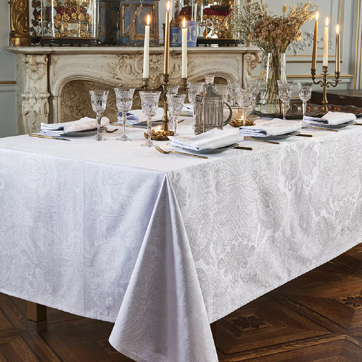 Nappe pur coton motif jacquard blanc Mille isaphire blanc