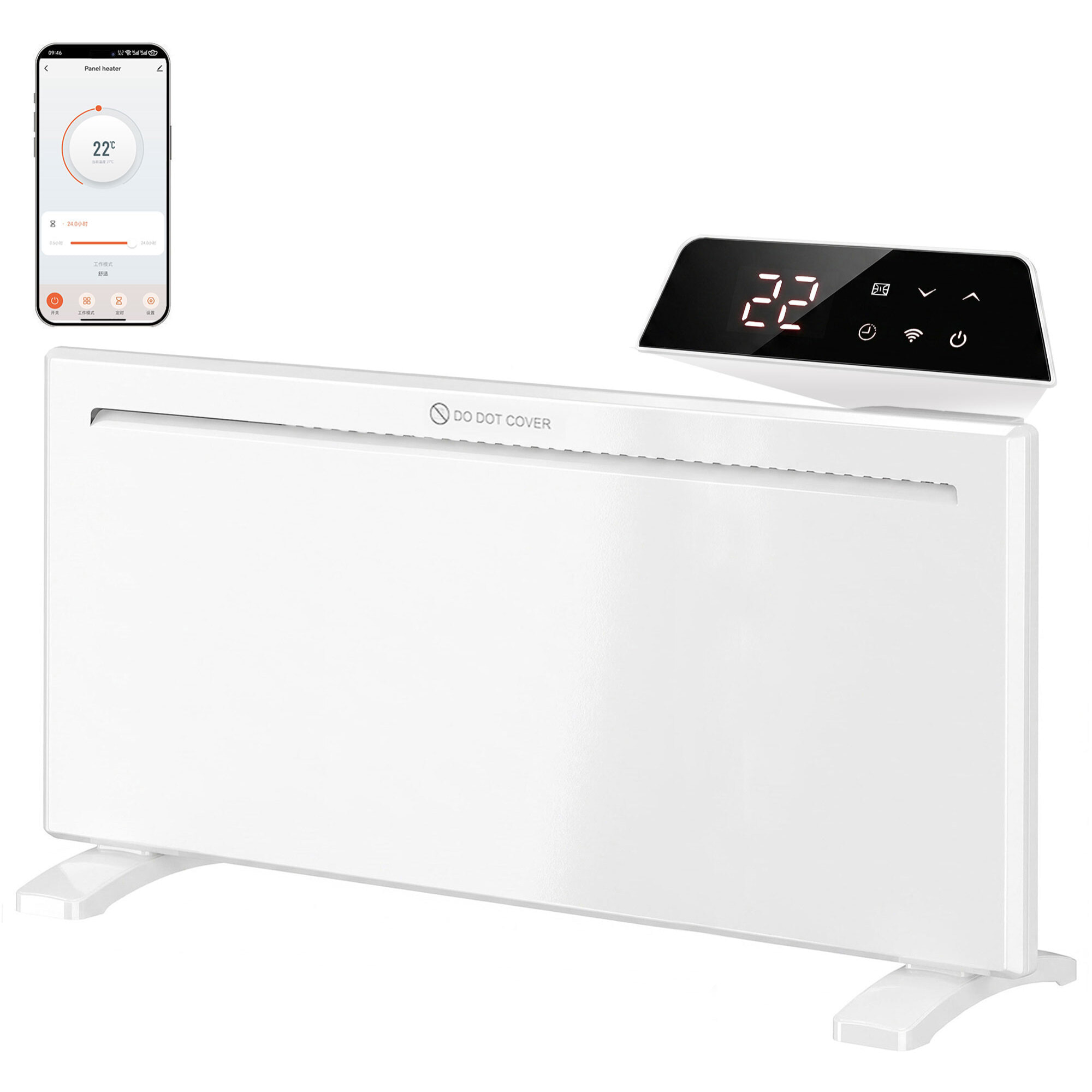HOMCOM Calefactor Eléctrico Inteligente de Pared o Independiente 2000W, Wifi, Compatible con Alexa y Google Home, Pantalla LED, Termostato, Temporizador Semanal, Mando, Modo Ventana Abierta Antihielo