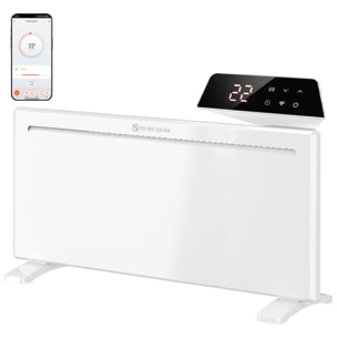 HOMCOM Calefactor Eléctrico Inteligente de Pared o Independiente 2000W, Wifi, Compatible con Alexa y Google Home, Pantalla LED, Termostato, Temporizador Semanal, Mando, Modo Ventana Abierta Antihielo