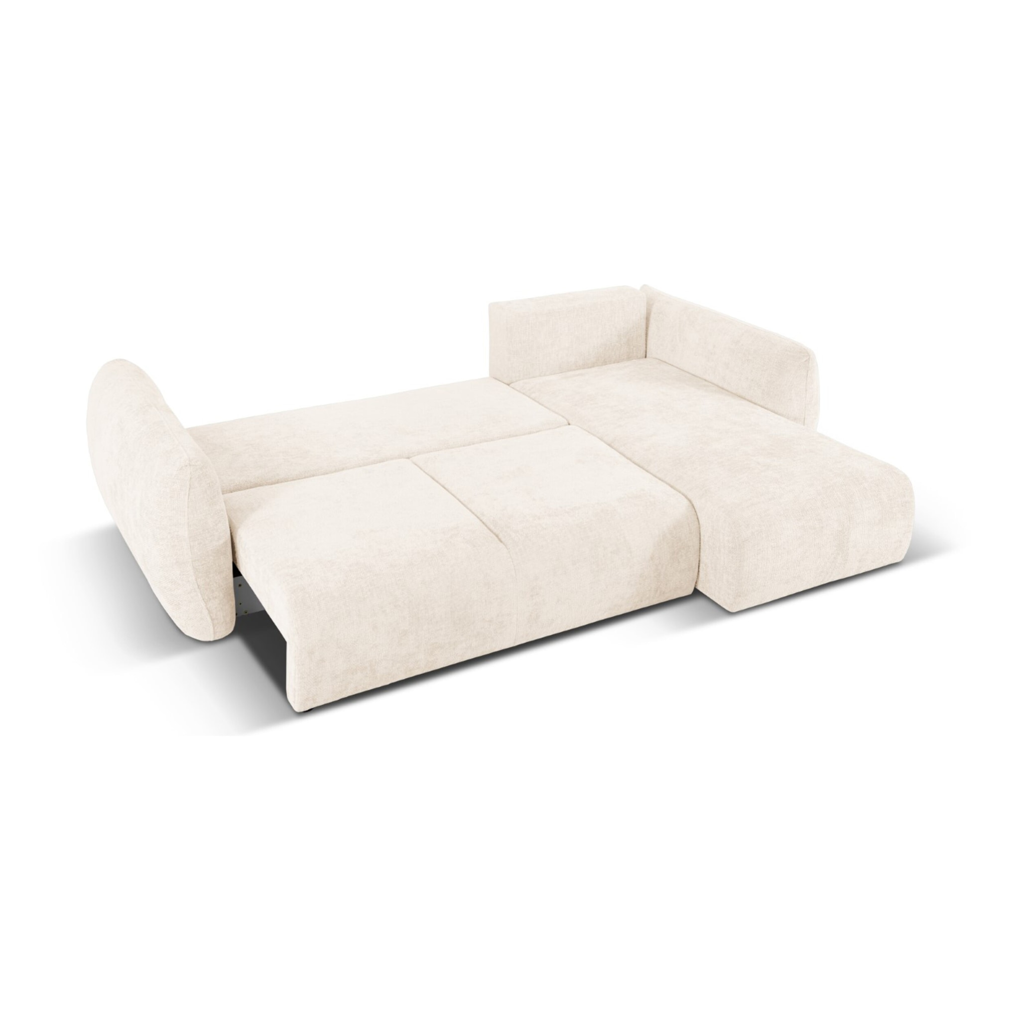 Canapé d'angle droit convertible avec coffre de rangement "Matera" 4 places en chenille beige clair