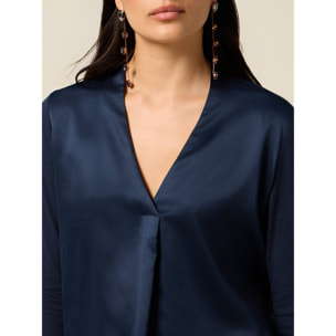 Oltre - Camiseta bimatérica con escote en V - Azul